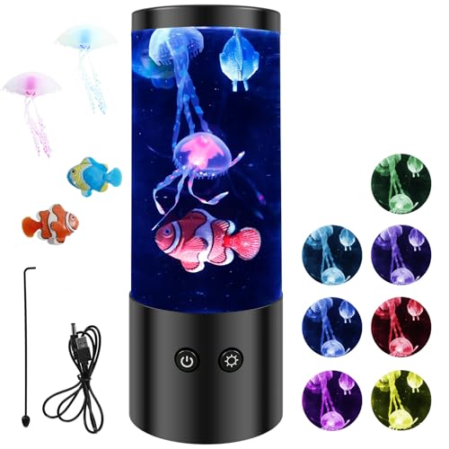 Kuanght Jellyfish Aquarium Lamp Jelly Fish Lava Light with 7 Color Changing Night Light and Stirring Hook, USB/Battery Operated Mood Light for Living Room, Bedroom and Office Decor, Black