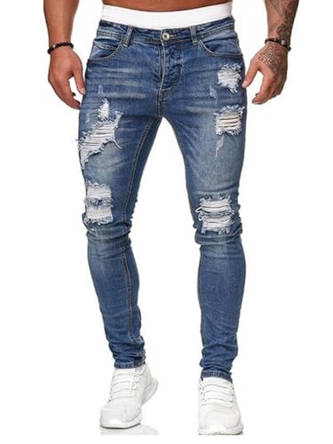 Men's Slim Fit Stretch Jeans Fashion Ripped Skinny Stretch Distressed Straight Comfort Flex Waist Denim Pants