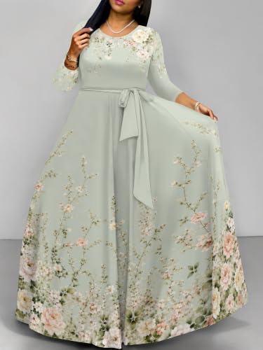 Image of Plus Size Maxi Dress for Women V Neck 3 /4 Sleeve Wrap Dress