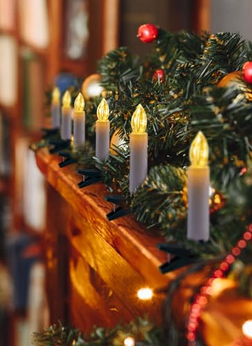 Image of Minetom Christmas Tree Candle String Lights Plug in, 50 LED Flameless Candle Lights with Clips, 48Feet Candle Twinkle Lights for Xmas Tree Festive Holiday Seasonal Celebration Decoration, Warm White