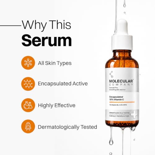 Image of Molecular Company ENCAPSULATED 10% Vitamin C Face Serum 30ml | More Absorption, Lesser Irritation | 1% Vitamin B5 & 0.5% HPPA for Glowing Skin, Brightens Dark Spots & Uneven Skin Tone, All Skin Type