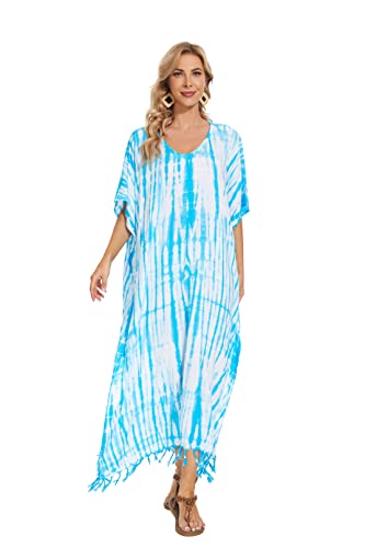 Image of Beautybatik Women Hippie Tie Dye Caftan Kaftan Loungewear Maxi Plus Size Long Dress XL to 4X