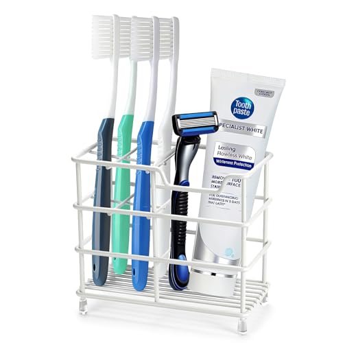 Toothbrush Holders for Bathrooms Stainless Steel Toothbrush Holder for Kids and Adults Electric Toothbrush and Toothpaste Holder Rustproof Bathroom Accessories Organizer White Small