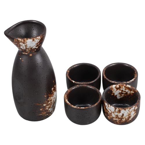 MUCKLILY Ceramic Japanese Sake Bottle Set 1 Pot 4 Cups Traditional Sake Pottery for Party