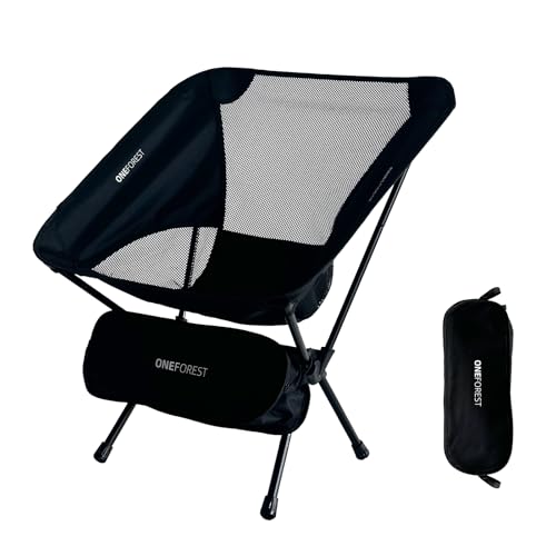 ONEFOREST Camping Chair, Foldable Portable Backpacking Chair for Beach Camp Hiking Outdoor Sport, Black