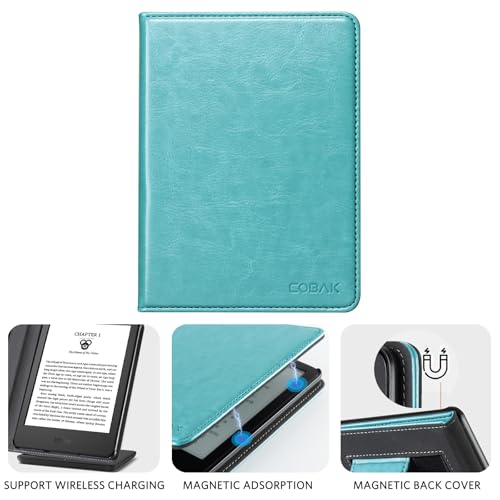 Image of CoBak Case with Stand for for 6 inch Kindle (2024 & 2022, 11th Gen) - PU Leather Smart Cover with Auto Sleep /Wake & Hand Strap, Premium Protective Case for Kindle Basic.Sky Blue
