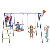 Hapfan 440lbs Metal Swing Sets for Backyard with Heavy Duty Swing Frame, Saucer Swing,Belt...