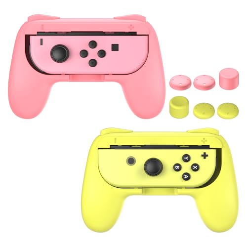 Image of FASTSNAIL Grips Compatible with Nintendo Switch for Joy Con & OLED Model for Joycon, Wear-Resistant Handle Kit Compatible with Joy Cons Controllers, 2 Pack (Pink and Yellow)