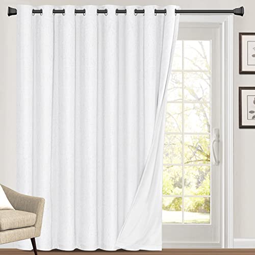 Image of PrinceDeco 100% Blackout Curtains for Bedroom Blackout Linen Curtain for Sliding Glass Door Extra Wide Blackout Curtains Anti Rust Grommet Room Divider for Living Room,W100 X L108 Inch,White