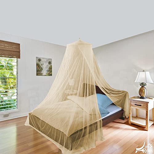 Just Relax Decorative Elegant Bed Net Canopy Set Including Full Hanging Kit, Ideal For Indoors Or Outdoors, Intended For A For Covering Beds, Cribs, Hammocks (Beige, Queen/King) #TOP1