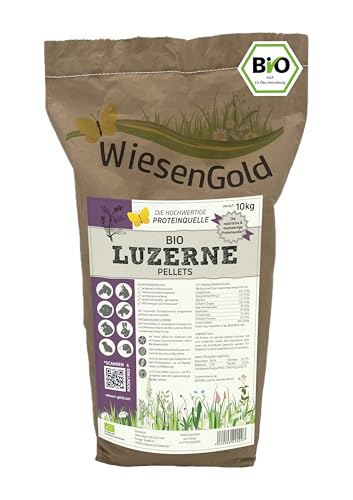 Bio Luzerne Cobs, WiesenGold® Bio Luzerne Pellets/Cobs (10kg) – Premium Pferdefutter, die natürliche Proteinquelle für Tiere, Melassefrei, ohne Zuckerzusatz, staubfrei