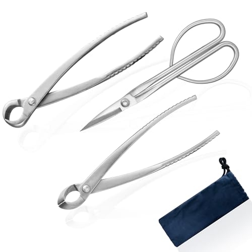 Bonsai Tools Set, 3-Piece Bonsai Tree Tools – Includes Knob Cutter, Concave Cutter, Bonsai Scissors for Precision Trimming and Plant Care, Bonsai Trimming Kit 3 tools