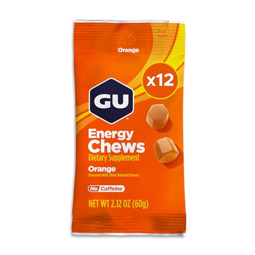 Image of GU Energy Chews, Orange Energy Gummies with Electrolytes, Vegan, Gluten-Free, Kosher, Caffeine-Free, and Dairy-Free On-The-Go Energy for Any Workout, 12 Bags (24 Servings Total)