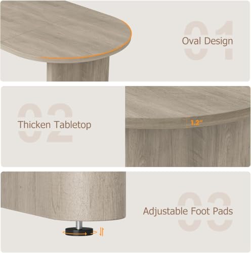 Image of IDEALHOUSE 70.8 inch Oval Dining Table for 4-8, Wood Kitchen Table with Double Pedestal Base, Spacious Dining Room Table for Kitchen, Living Room, Reception Area, Natural Finish, Gray