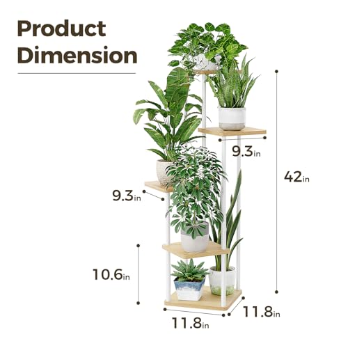 Image of Bamworld White Plant Stand Indoor Corner Plant Shelf for Multiple Plants