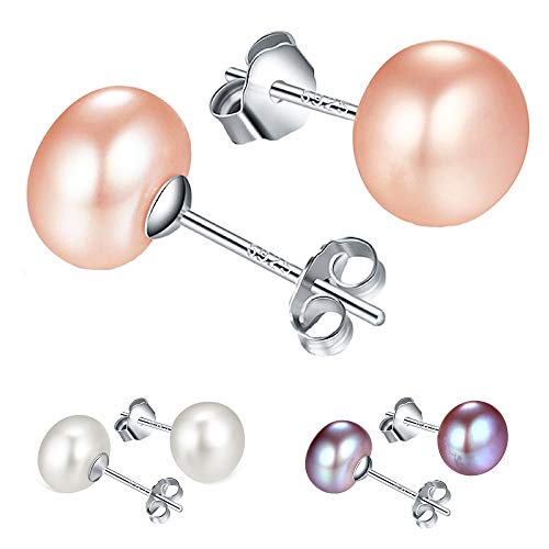 Kim Johanson Damen Perlenohrringe *Jasmin* aus 925 Sterling Silber mit echten Süßwasser Perlen in Weiß, Rosa & Lila Ohrstecker inkl. Schmuckbeutel (Rosa) Cover