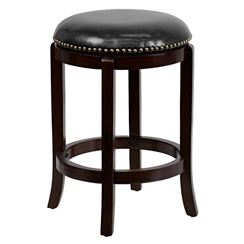 Flash Furniture 24'' High Backless Cappuccino Wood Counter Height Stool with Black LeatherSoft Swivel Seat