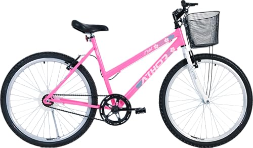 BICICLETA ATHOR ARO 24 MODEL MTB S/MARCHA FEMININO C/CESTÃO - ROSA