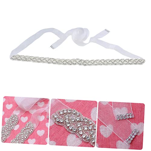 BESTYASH Elegant White Bridal Rhinestone Belt with Crystal Pearl Decor Handmade Wedding Dress Sash for Bride and Bridesmaid Organza Ribbon Accent Formal Occasion Accessory