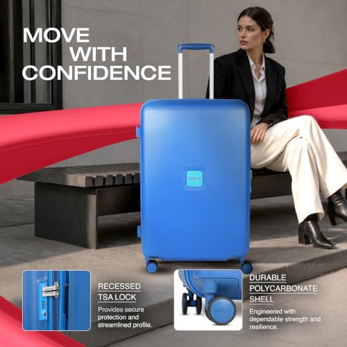 Image of American Tourister Zenrix | Check-in Trolley Bag (77 cm) | 360 8 Wheel Travel Luggage | Hard Case Polycarbonate Suitcase | Recessed TSA Lock | Deep Blue & Light Blue