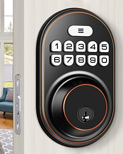 Keyless Entry Door Lock, Kawden Electronic Keypad Deadbolt Lock, Anti-Peeping Door Locks With Keypads, Smart Lock For Front Door Set, Auto-Lock, Backlit Design, Easy Installation, Oil Rubbed Bronze #TOP8