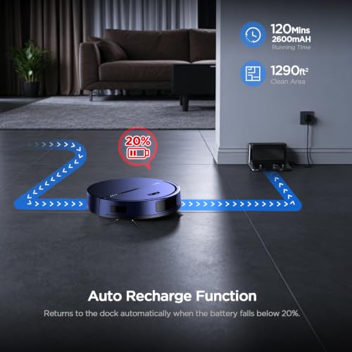 Image of Robot Vacuum and Mop Combo, 8000Pa Strong Suction 2 in 1 Vacuum Robot with Mopping, with Schedule, Wi-Fi /App /Remote, Self-Charging, Slim, Ideal for Hard Floor, Pet Hair, Low-Pile Carpet