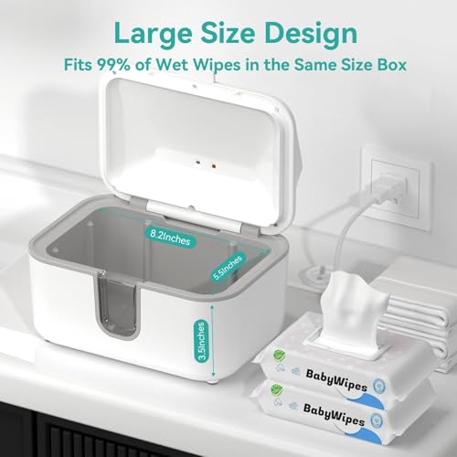 Chefhandy Wipe Warmer, Baby Wipe Warmer with UV Sanitizer, Diaper Wipe Warmer, Wet Wipes Dispenser with 3 Heating Modes, Night Light, Large Capacity, and One-Handed Operation (Pure White)