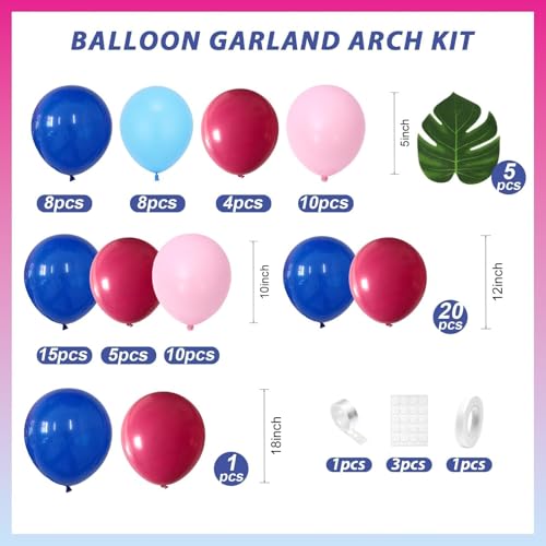 Blue Balloon Arch Kit,Royal Light Blue Hot Pink Balloons with Palm Leaves for Kids Girl Fun Themed Birthday Party Decorations Baby Shower Graduation Summer Pool Tropical Party Supplies
