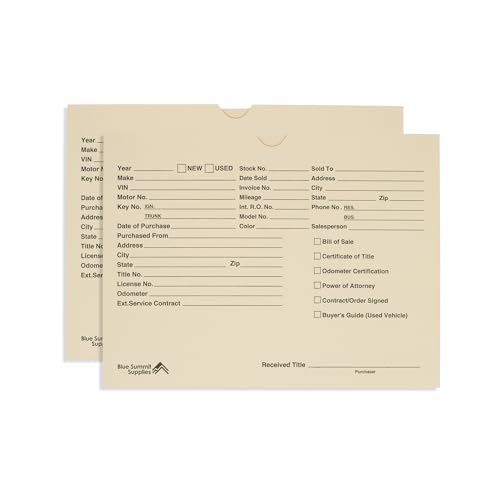 Blue Summit Supplies 100 Deal Jackets for Dealerships, 9x12, Manila