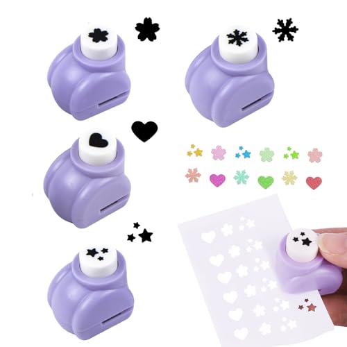 Perforateur Papier, 4PCS Perforatrice Scrapbooking pour Enfants, Perforatrice à Papier Pour Projets DIY Création de Cartes de Vœux (Etoile + Coeur + Flocon...