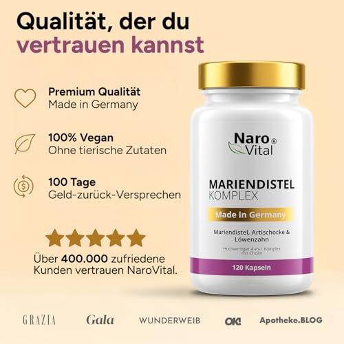 Mariendistel Artischocke Löwenzahn Komplex - 120 Kapseln Mariendistel Komplex für 4 Monate Vorrat - Vegane & geschmacksneutrale Mariendistel Leberkomplex Kapseln mit Cholin