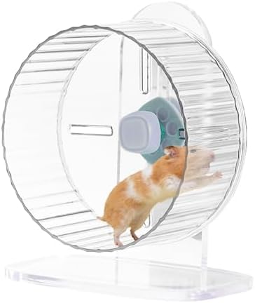 Rueda de hámster, gran rueda de hámster silenciosa de plástico transparente con soporte acrílico, diámetro de 17 cm, adecuada para jerbos, hámsteres, jerbos, ratas, hámsters de oso dorado