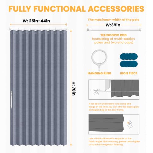Image of AJAZZ Blackout Accordion Doors with Curtain Rods 28-39 in Length Interior Invisible Folding Door for Bedroom Living Room Doorway Curtain Sets (1 Panel, 42 W x 78 L, Dark Blue)