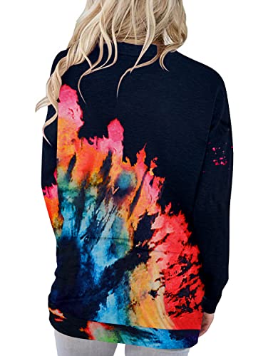Onlypuff Womens Tops Long Sleeve Shirts Graphic Pocket Tunic Tops Fall Fashion Tops Blouse Tie Dye Sweatshirt L thumb #3