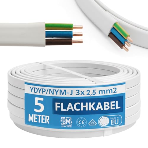 NYM Kabel 3x2 5 mm YDYp Stromkabel 3-polig 2 5 mm Flachkabel 5 m 11×6 mm Fensterdurchführung Feuchtraumkabel massive Kupferleiter 300/500 V