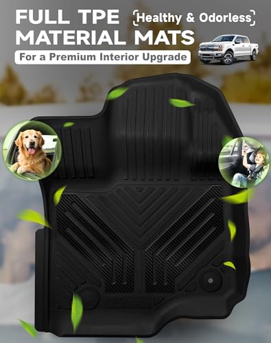 Image of Premium Color TPE Floor Mats for Ford F-150 2015-2026 | Carbon Fiber Wing Design| F150 Lightning 2022-2025 SuperCrew (Rear w /o Fold Flat Storage) | Heavy Duty Car Carpet All-Weather Protection