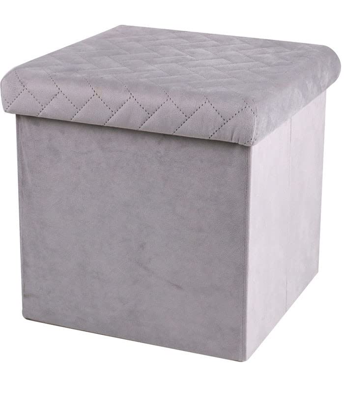 Pouf de rangement pliable en velours gris boîte de stockage Kube