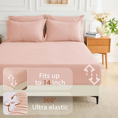 MUXHOMO 5 Pieces Twin Comforter Set, Soft Bed in a Bag Twin Size, All Season Bedding Set with Comforter, Flat Sheet, Fitted Sheet, Pillowcases & Shams, Rose Gold