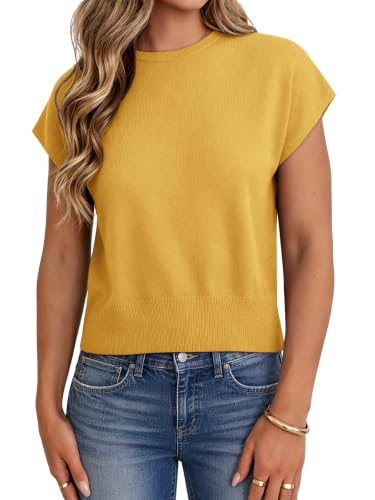 Image of UNCLECAT Short Sleeve Sweater for Women Knit Fall Pullover Tops | Crew Neck,Cap Sleeve,Lightweight,Basic ,Soft Fabric,Spring Summer Fall Outfits, Trendy 2026,Business Casual Tops