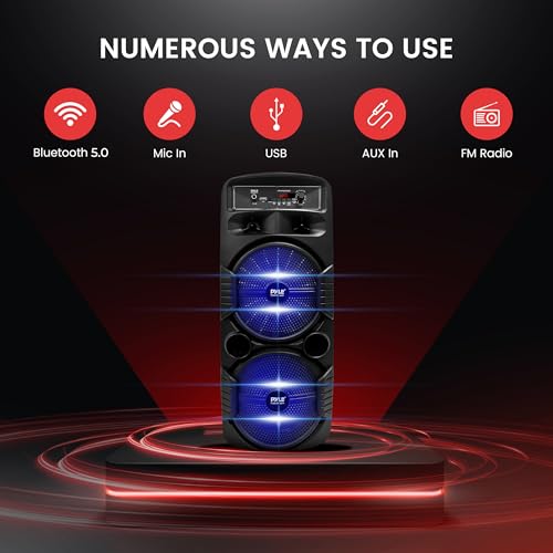 Pyle Portable Bluetooth PA Speaker System - 600W Rechargeable Outdoor Bluetooth Speaker Portable PA System w/ Dual 8ââ‚¬Â Subwoofer 1ââ‚¬Â Tweeter, Microphone In, Party Lights, USB, Radio, Remote - PPHP2835B
