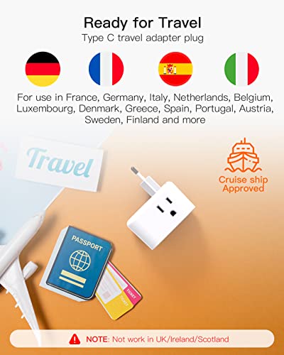 ã2-Packã European Travel Plug Adapter, International Power Plug Adapter with 3 Outlets 3 USB Charging Ports(2 USB C), Type C Plug Adapter Travel Essentials to Most Europe Spain Italy France Germany - Image 6