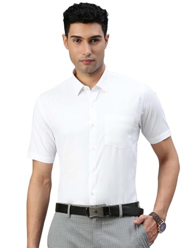 Image of RAMRAJ COTTON Men White Half Sleeve Shirt Crafted For Comfort| Durability| And Timeless Everyday Style