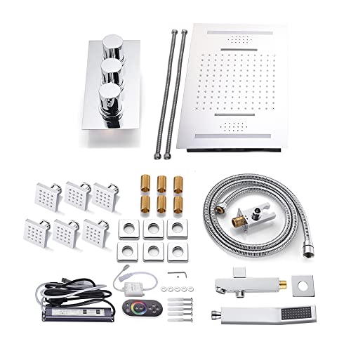 Sistema de ducha Cascada Luxury 15”x23” con música y LED, altavoces Bluetooth integrados, 4 funciones (lluvia, cascada, jets corporales y ducha de mano) acabado en oro cepillado miniatura 6