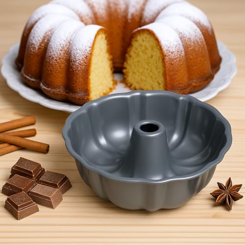 Image of 10-Inch Nonstick Cake Pan, Fluted Tube Pan for Pound & Ring Cakes | Heavy duty baking ring mold. Easy release non-stick tin for flawless angel food cake, coffee cakes, and jello molds.