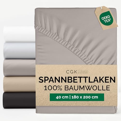 Spannbettlaken 180x200 cm - Extra Tiefes 40 cm (16) - 100% Baumwolle Sateen, 400 Fadenzahl, Gebürstet & Weich - Strapazierfähig, Atmungsaktiv & OEKO-TEX Zertifiziert - Premium Bettlaken - Hellgrau