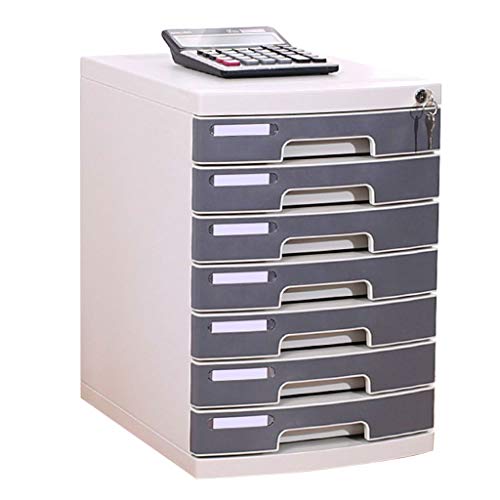 Preisvergleich Produktbild Flacher Aktenschrank Hängemappen ablagesystem 7 Schubladen mit Schloss Kunststoff Aktenschrank Organizer - Grau 30.2X35.9X43.2cm