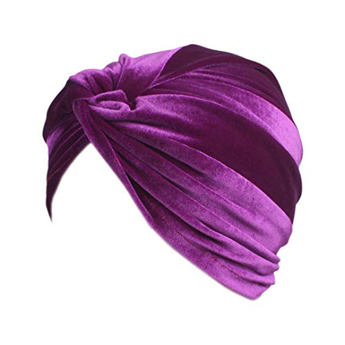 Surkat Velvet Pleated Twist Turban Headwrap Stretch Indian Hair Loss Hat Beanie For Women #TOP9