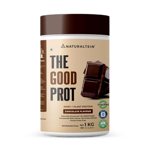 NATURALTEIN The Good Prot – 1 kg (Chocolate) | 22 g Protein per Serving | No Artificial Flavours | Plant & Whey Protein Blend | Naturally Sourced Prot