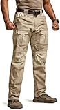 CQR Men's Flex Ripstop Tactical Pants, Water Resistant Stretch Cargo Pants, Lightweight EDC Hiking Work Pants, Breacher Alamo Khaki, 36W/34L