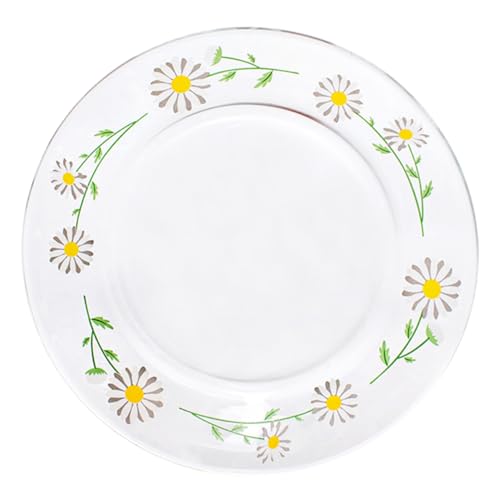 FUNOMOCYA 1pc Tempered Glass Plate Vintage Daisy Pattern Kitchen Serving Platter Salad Plate